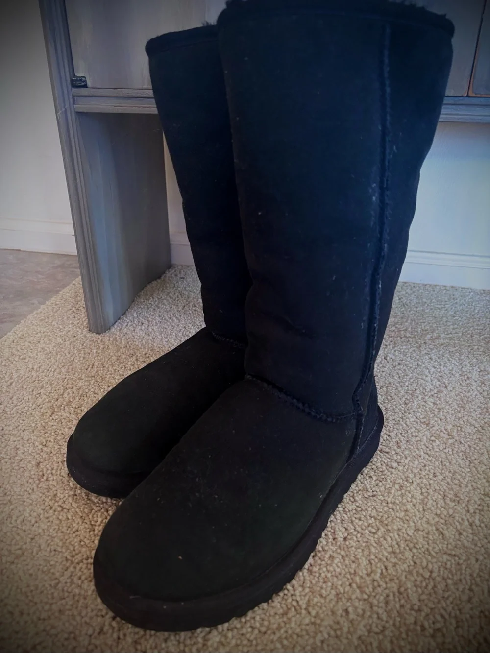 UGG Tall Black Suede Shearling Boot